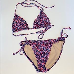 Purple and pink floral string bikini